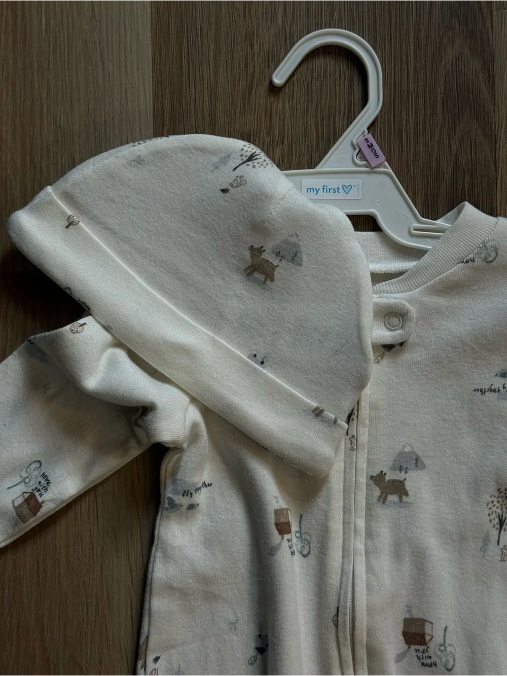 Carter's Ivory Zippered Baby Footed One-Piece with Matching Hat